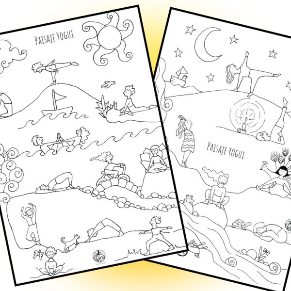 2 Láminas Paisaje Yogui Para colorear PDF